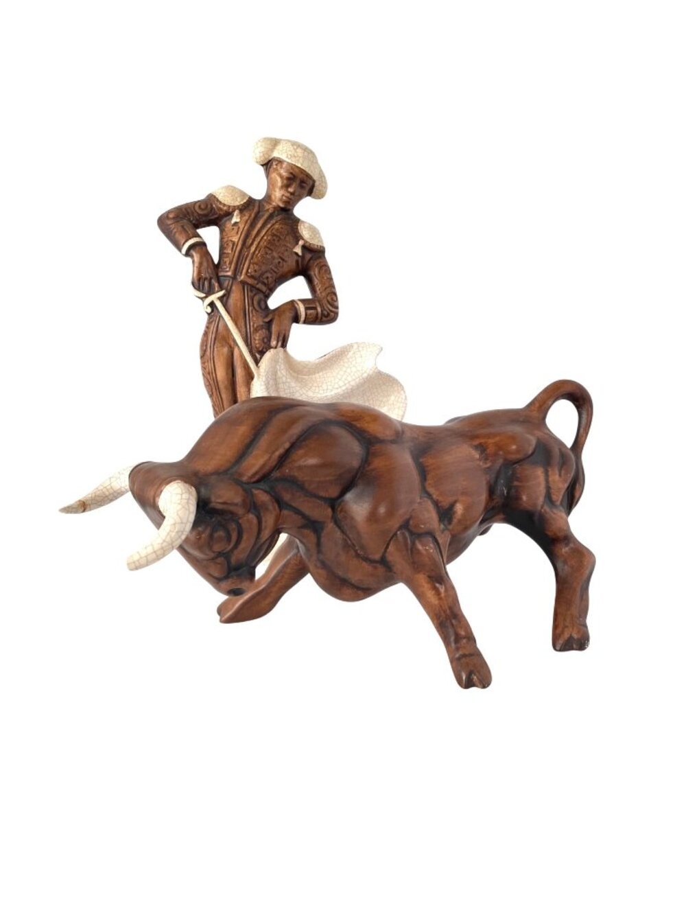 Vintage MCM Treasure Craft Matador & Bull Ceramic Statues Figures Large